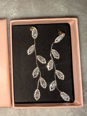 Macy's Silver-Tone Crystal Leaf Drop Earrings in Clear